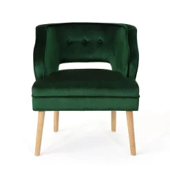 Contemporary Home Living 30" Emerald Green And Beige Contemporary Accent Chair