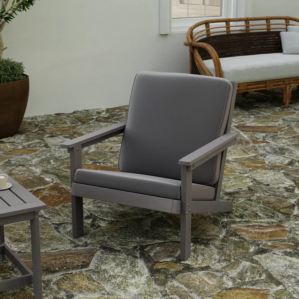 Merrick Lane Riviera All-Weather Poly Resin Wood Adirondack Style Deep Seat Patio Club Chair With Cushions 4 Merrick Lane Riviera All-Weather Poly Resin Wood Adirondack Style Deep Seat Patio Club Chair With Cushions - Image 2