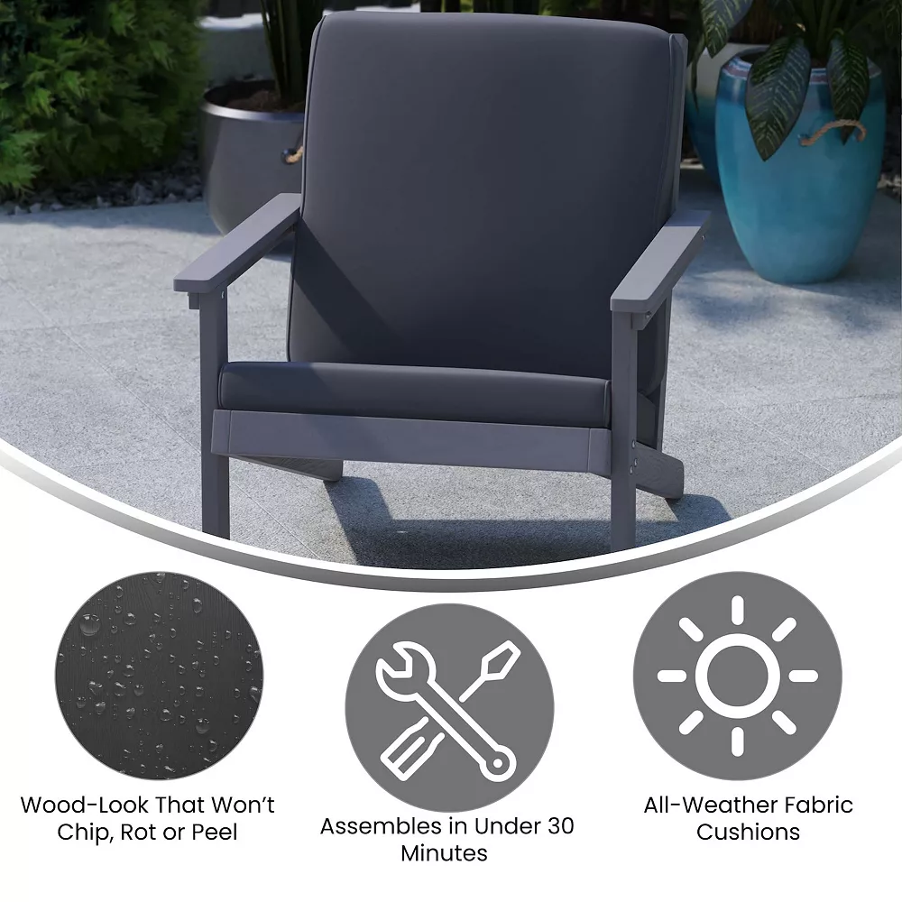 Merrick Lane Riviera All-Weather Poly Resin Wood Adirondack Style Deep Seat Patio Club Chair With Cushions 6 Merrick Lane Riviera All-Weather Poly Resin Wood Adirondack Style Deep Seat Patio Club Chair With Cushions - Image 4