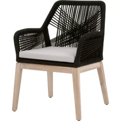 10 DEEP Transitional Wooden Arm Chair With Rope Weave Design, Set Of 2, Black