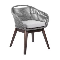 10 DEEP Indoor Outdoor Dining Chair With Fishbone Woven Curved Back, Gray