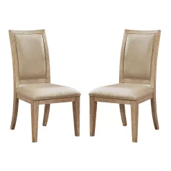 10 DEEP Wood And Fabric Side Chair, Set Of 2, Brown And Beige